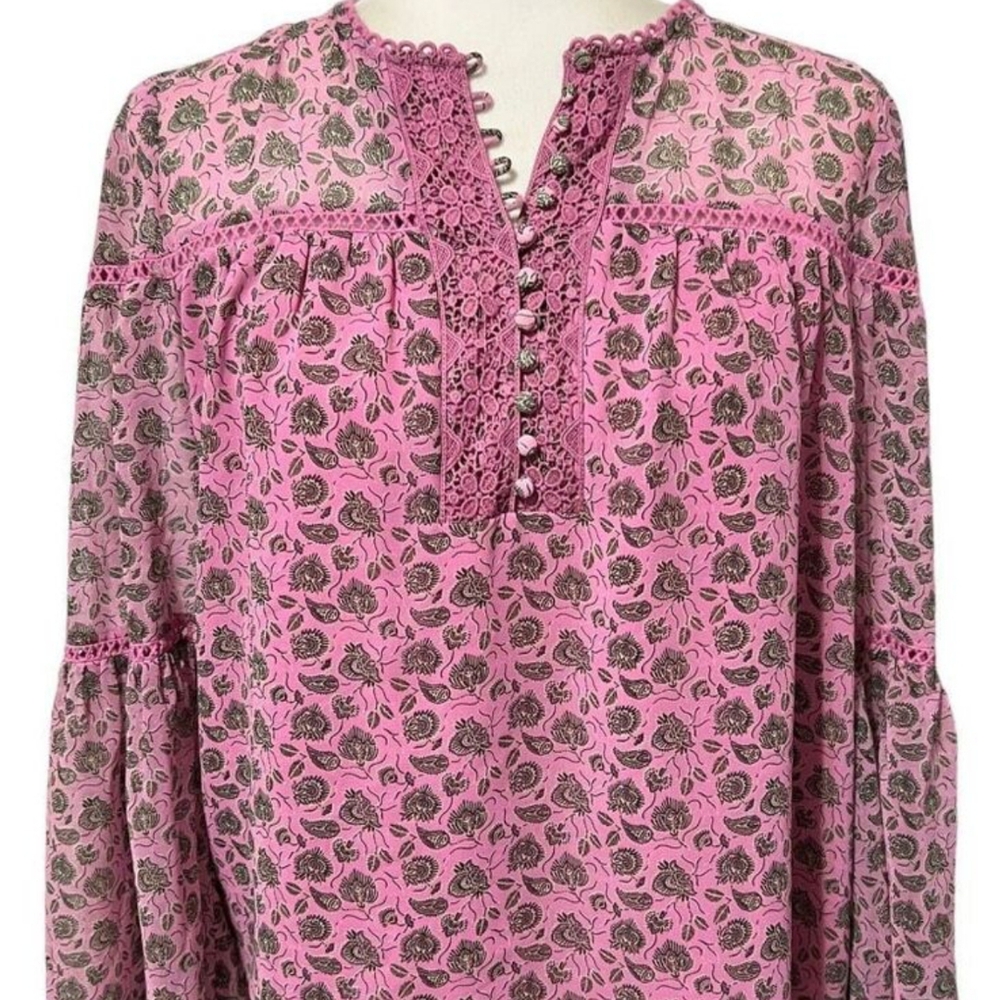Rebecca MINKOFF Pink Floral Lace Trim Women's Top